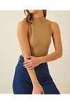 Kadın Full Likralı Fitilli Kaşkorse Body - Camel