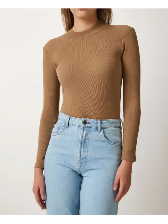 Kadın Full Likralı Fitilli Kaşkorse Body - Kahve Kadın Full Likralı Fitilli Kaşkorse Body - Kahve