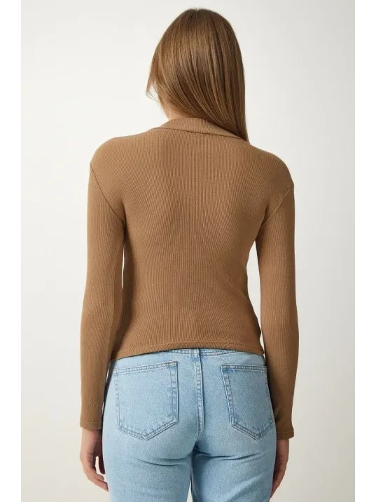 Kadın Full Likralı Fitilli Kaşkorse Body - Kahve Kadın Full Likralı Fitilli Kaşkorse Body - Kahve