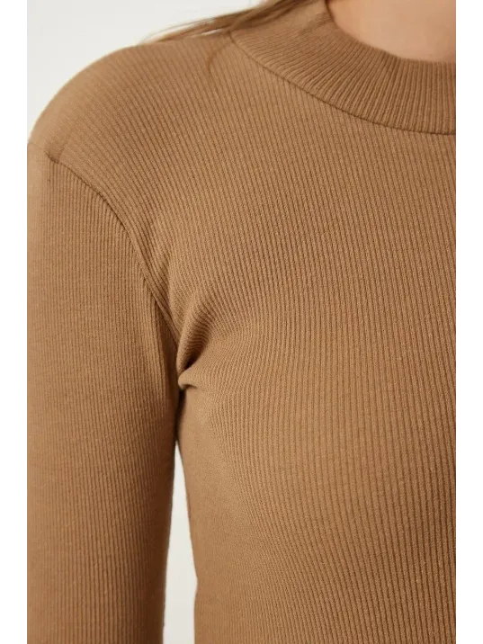 Kadın Full Likralı Fitilli Kaşkorse Body - Kahve Kadın Full Likralı Fitilli Kaşkorse Body - Kahve