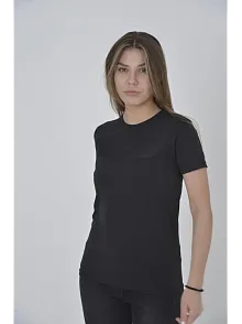 Kadın Gögüs Fileli Slim Fit T-shirt - Siyah