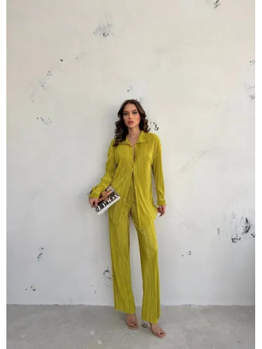 Kadın Gömlek Ve Pantolon Takım - Açık Yeşil