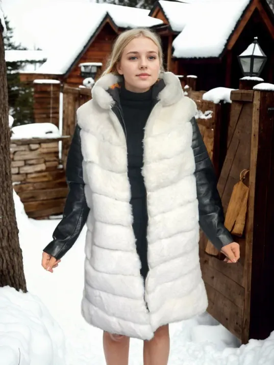 Kadın Hakiki Deri ve Suni Kürk - Beyaz Kadın Hakiki Deri ve Suni Kürk - Beyaz