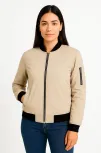 Kadın Bomber Mont Ceket – Fermuarlı, Kapitone İçi Astarlı, Su İtici Kumaş, Regular Fit, Yandan Cepli, Günlük Bahar & Kış Şık Rahat Stil - Bej