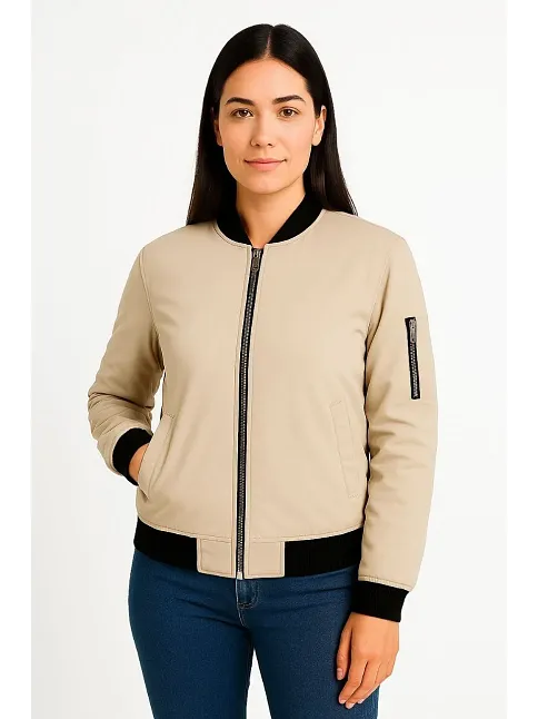 Kadın Bomber Mont Ceket – Fermuarlı, Kapitone İçi Astarlı, Su İtici Kumaş, Regular Fit, Yandan Cepli, Günlük Bahar & Kış Şık Rahat Stil - Bej