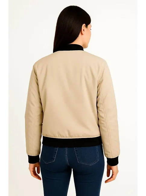 Kadın Bomber Mont Ceket – Fermuarlı, Kapitone İçi Astarlı, Su İtici Kumaş, Regular Fit, Yandan Cepli, Günlük Bahar & Kış Şık Rahat Stil - Bej