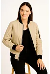 Kadın Bomber Mont Ceket – Fermuarlı, Kapitone İçi Astarlı, Su İtici Kumaş, Regular Fit, Yandan Cepli, Günlük Bahar & Kış Şık Rahat Stil - Bej