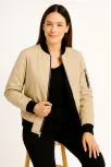 Kadın Bomber Mont Ceket – Fermuarlı, Kapitone İçi Astarlı, Su İtici Kumaş, Regular Fit, Yandan Cepli, Günlük Bahar & Kış Şık Rahat Stil - Bej