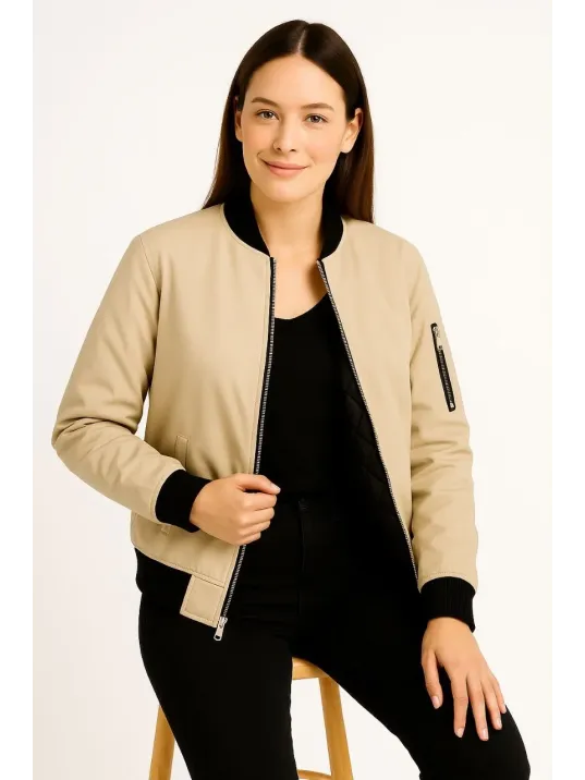 Kadın Bomber Mont Ceket – Fermuarlı, Kapitone İçi Astarlı, Su İtici Kumaş, Regular Fit, Yandan Cepli, Günlük Bahar & Kış Şık Rahat Stil - bej Kadın Bomber Mont Ceket – Fermuarlı, Kapitone İçi Astarlı, Su İtici Kumaş, Regular Fit, Yandan Cepli, Günlük Bahar & Kış Şık Rahat Stil - bej