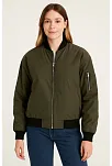 Kadın Bomber Mont Ceket – Fermuarlı, Kapitone İçi Astarlı, Su İtici Kumaş, Regular Fit, Yandan Cepli, Günlük Bahar & Kış Şık Rahat Stil - Haki