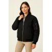 Kadın Bomber Mont Ceket – Fermuarlı, Kapitone İçi Astarlı, Su İtici Kumaş, Regular Fit, Yandan Cepli, Günlük Bahar & Kış Şık Rahat Stil - Siyah