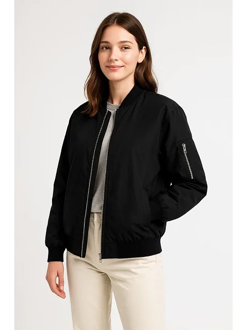 Kadın Bomber Mont Ceket – Fermuarlı, Kapitone İçi Astarlı, Su İtici Kumaş, Regular Fit, Yandan Cepli, Günlük Bahar & Kış Şık Rahat Stil - Siyah