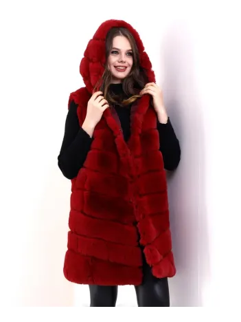 Kadın Reks Kapüşonlu Yelek - Kırmızı Kadın Reks Kapüşonlu Yelek - Kırmızı