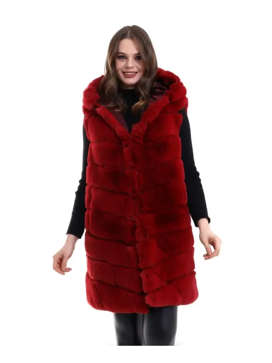 Kadın Reks Kapüşonlu Yelek - Kırmızı