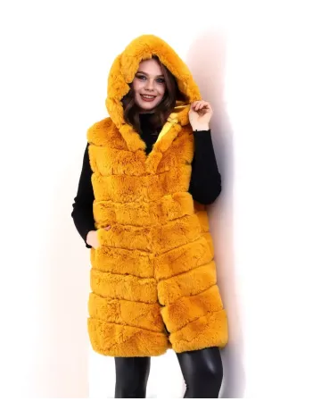 Kadın Reks Kapüşonlu Yelek - Sarı Kadın Reks Kapüşonlu Yelek - Sarı