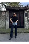 Kadın Jeans Kot Parçalı Palazzo Pantolon - Siyah