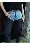 Kadın Jeans Kot Parçalı Palazzo Pantolon - Siyah