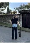 Kadın Jeans Kot Parçalı Palazzo Pantolon - Siyah
