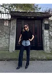 Kadın Jeans Kot Parçalı Palazzo Pantolon - Siyah