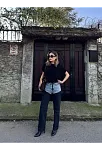 Kadın Jeans Kot Parçalı Palazzo Pantolon - Siyah