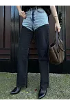 Kadın Jeans Kot Parçalı Palazzo Pantolon - Siyah