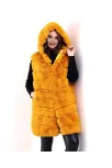Kadın Kapşonlu Peluş Kürk Yelek Premium Kalite, Tam Astarlı, Uzun Model - Sarı