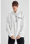 Kadın Kapüşonlu Sırt Baskılı Üç İplik Oversize Sweatshirt - Beyaz