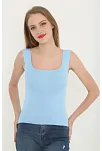 Kadın Kare Yaka Detay Crop - Mavi