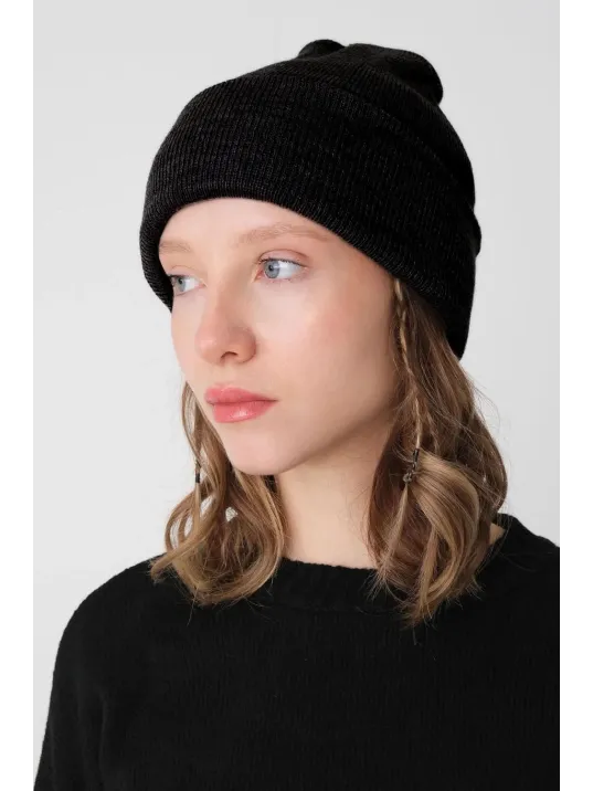 Kadın Katlamalı Basic Bere - Siyah