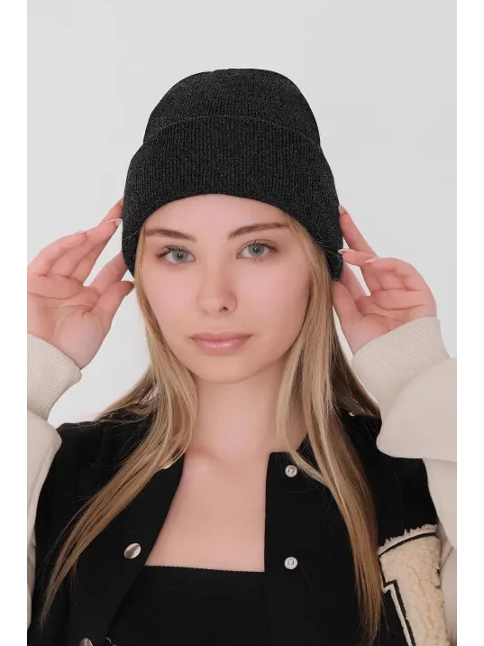 Kadın Katlamalı Basic Bere - Siyah