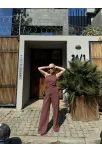 Kadın Keten Asimetrik Tek Omuzlu Bluz Pantalon Takım- Bordo Kadın Keten Asimetrik Tek Omuzlu Bluz Pantalon Takım- Bordo
