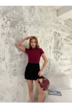 Kadın Kısa Kol Badi Bluz - Bordo