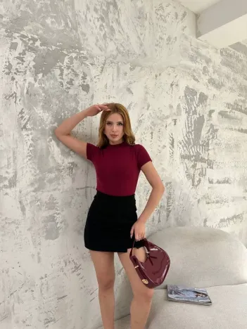 Kadın Kısa kol Badi bluz - Bordo Kadın Kısa kol Badi bluz - Bordo