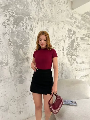 Kadın Kısa kol Badi bluz - Bordo Kadın Kısa kol Badi bluz - Bordo