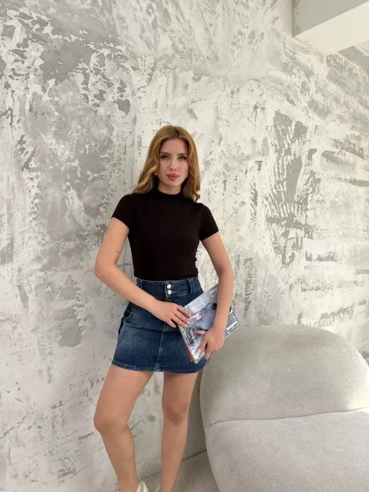 Kadın Kısa Kol Badi Bluz - Siyah