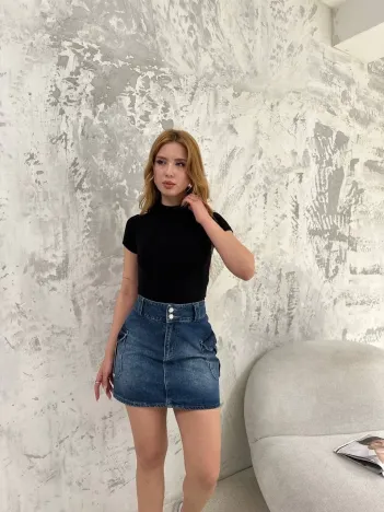 Kadın Kısa Kol Badi Bluz - Siyah