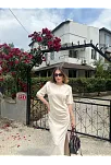 Kadın Kısa Kollu Uzun Yandan Yırtmaçlı Elbise - Bej