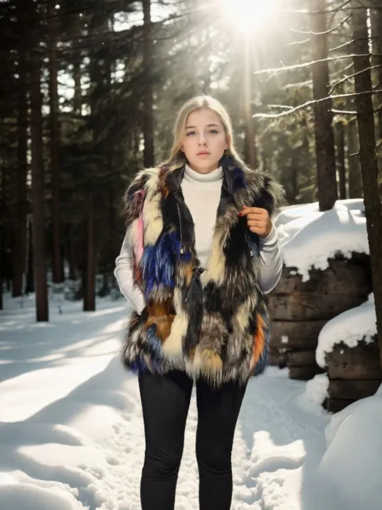 Kadın Kolsuz Hakiki Deri Ceket - Siyah