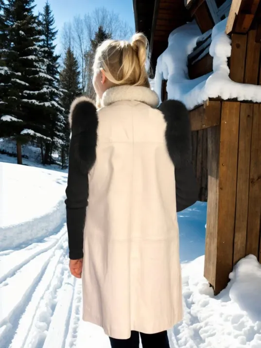 Kadın Kolsuz Hakiki Deri Kürk - Beyaz Kadın Kolsuz Hakiki Deri Kürk - Beyaz