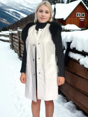 Kadın Kolsuz Hakiki Deri Kürk - Beyaz Kadın Kolsuz Hakiki Deri Kürk - Beyaz