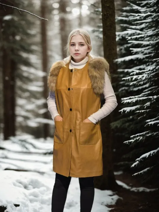 Kadın Kolsuz Hakiki Deri Kürk - Hardal Kadın Kolsuz Hakiki Deri Kürk - Hardal