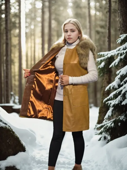 Kadın Kolsuz Hakiki Deri Kürk - Hardal Kadın Kolsuz Hakiki Deri Kürk - Hardal