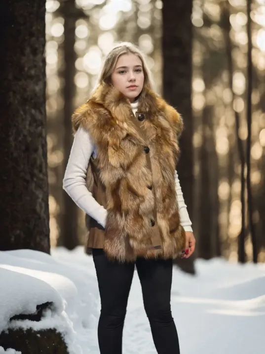 Kadın Kolsuz Hakiki Deri Kürk - Kahve Kadın Kolsuz Hakiki Deri Kürk - Kahve