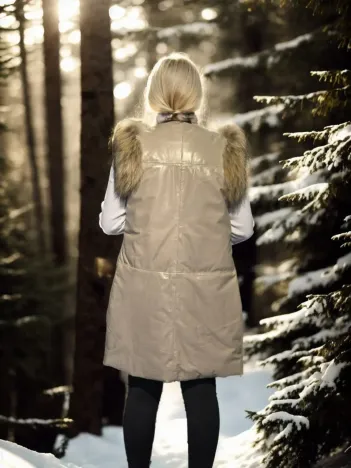 Kadın Kolsuz Hakiki Deri Kürk - Krem Kadın Kolsuz Hakiki Deri Kürk - Krem