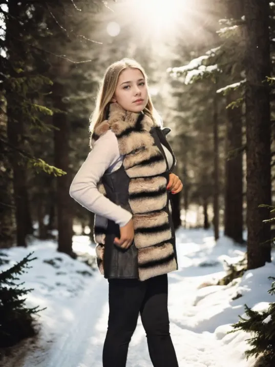 Kadın Kolsuz Hakiki Deri Kürk - Siyah Kadın Kolsuz Hakiki Deri Kürk - Siyah