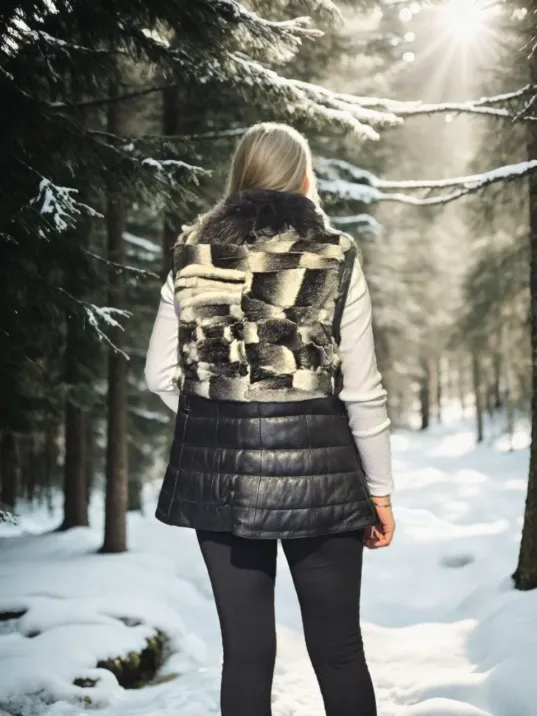 Kadın Kolsuz Hakiki Deri Kürk - Siyah Kadın Kolsuz Hakiki Deri Kürk - Siyah