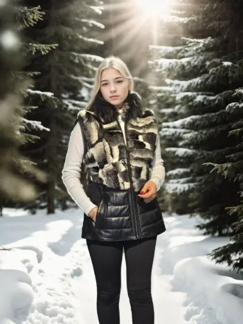 Kadın Kolsuz Hakiki Deri Kürk - Siyah Kadın Kolsuz Hakiki Deri Kürk - Siyah