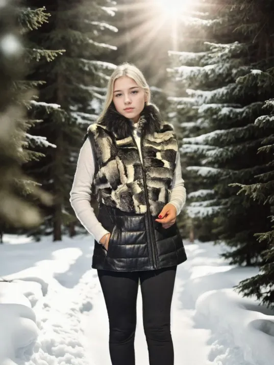 Kadın Kolsuz Hakiki Deri Kürk - Siyah Kadın Kolsuz Hakiki Deri Kürk - Siyah