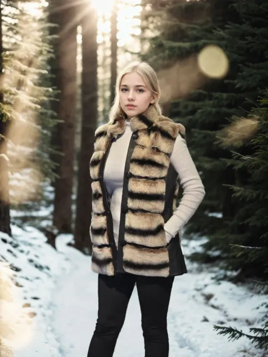 Kadın Kolsuz Hakiki Deri Kürk - Siyah Kadın Kolsuz Hakiki Deri Kürk - Siyah