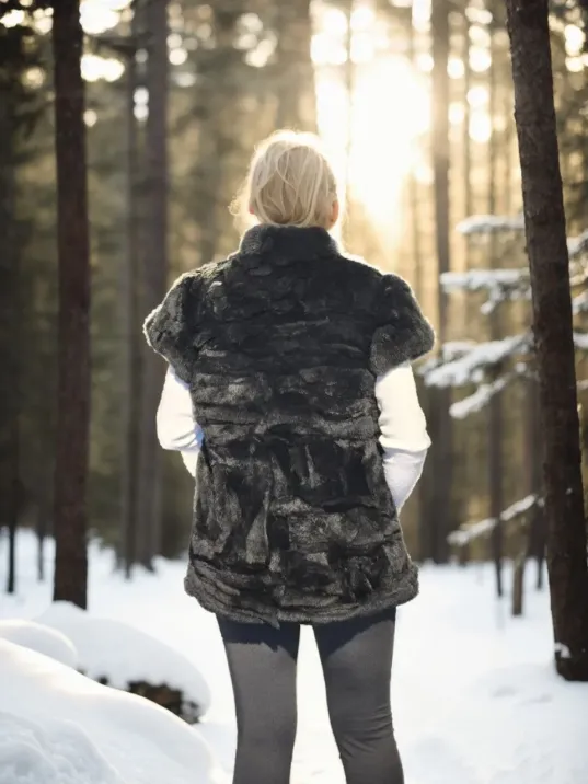 Kadın Kolsuz Hakiki Kürk - Siyah Kadın Kolsuz Hakiki Kürk - Siyah